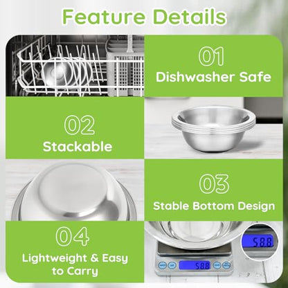 304(18/8) Stainless Steel Mixing Bowls for Kitchen, 4 Pack 5.5" Small Metal Mixing Cooking Bowls Set Stackable for Baking Serving Cooking Food Prep Storage Dishwasher Safe Lightweight - size: 5.5"