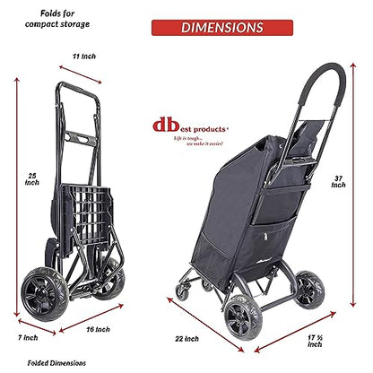 dbest Products Trolley Dolly Rover with Bag, 4 Wheeled Grocery Shopping Cart Push Folding Utility Hand Truck Swivel Wheels Garden Lightweight Luggage Carrito de Compras Plegable - size: Rover With Bag