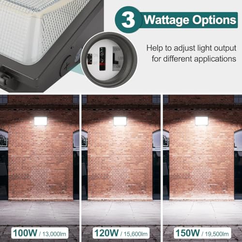 kadision LED Wall Pack with Photocell, 150W/120W/100W, Glass Lens, 4-Pack