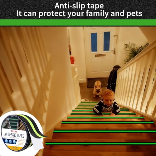Glow in Dark Anti Slip Tape, 2" x50FT Heavy Duty Waterproof Safety Grip Tape for Stairs, Pool, Bathroom - Black & Glow Stripe Indoor/Outdoor Multi-Purpose Traction Tape - size: 2IN x 50FT
