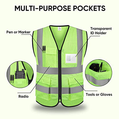 TICONN High Visibility Reflective Safety Vest for Men & Women, ANSI Class 2 - color: Green, size: Small