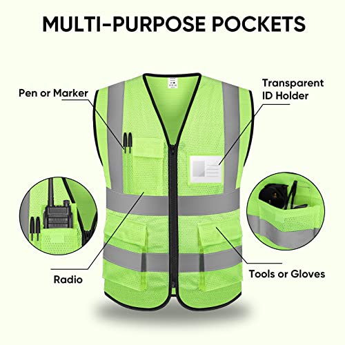 TICONN High Visibility Reflective Safety Vest for Men & Women, ANSI Class 2 - color: Green, size: Large