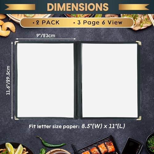 Menu Covers 8.5 x 11 Inch, Clear View Menu Holder (3 Page 6 View) - size: 3 page 6 view