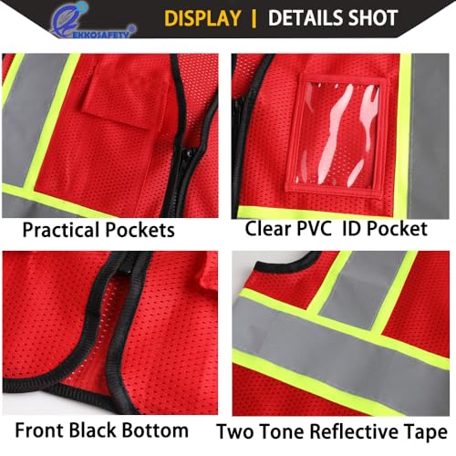 Hi Vis Reflective Safety Vest for Men Women,EK175,Red,M - color: Red, size: Medium