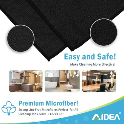 AIDEA Microfiber Cleaning Cloth Black 50PK, Microfiber Towels 11.5×11.5" - color: Black