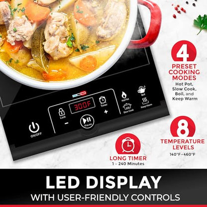 Mueller RapidTherm Portable Induction Cooktop,1800W Single Burner Hot Plate with 8 Power Levels, 8 Temperature Settings, 4 Presets, 4-Hour Timer, Auto Shut-Off & Child Lock for RV, Dorm, Small Kitchen
