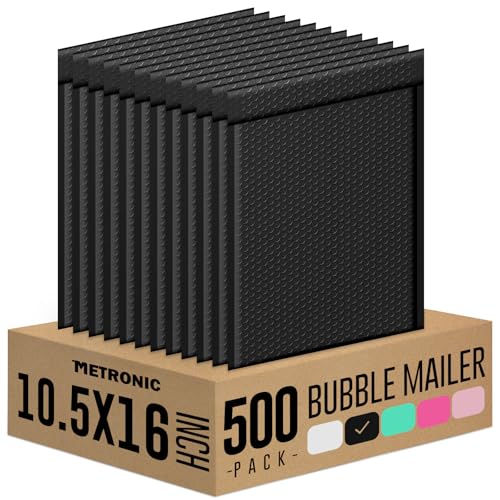 Metronic Bubble Mailers 10.5X16 Inch 500 Pack Black Padded Envelopes Bulk - color: Black, size: 10.5X15" 500PC