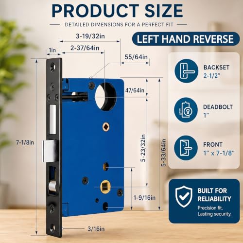 Tandefio 1 Set Double Cylinder Mortise Lock, Left Hand Reverse, Black - color: Black, style: Left Hand Reverse