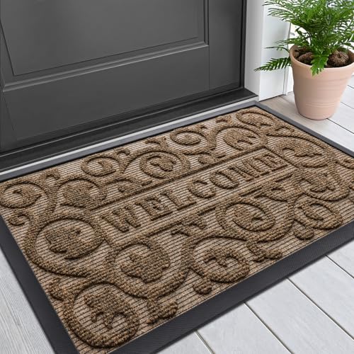 Smiry Front Door Mat Outside Entrance, Low Profile Rubber Doormat, 33x21 - color: Brown, size: 33" X 21"
