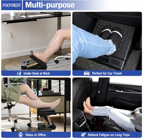 Under Desk Footrest, 4-Level Height Adjustable 12Modes Foldable Footrest - color: Brown