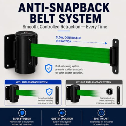 Crowd Control Warehouse WMB-125 Wall Mount Retractable Belt Barrier, 11 Ft - color: Green, size: Solid Color