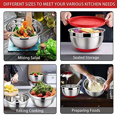 LIANYU Mixing Bowls Set of 6 with Airtight Lids, Non-slip Bottom - color: Red, style: Anchor Base with Airtight Lids