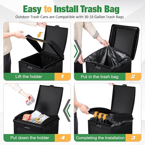 Flamaker 30 Gallon Trash Can, Resin Outdoor Garbage Can with Lid - color: Black, size: 1 Pack