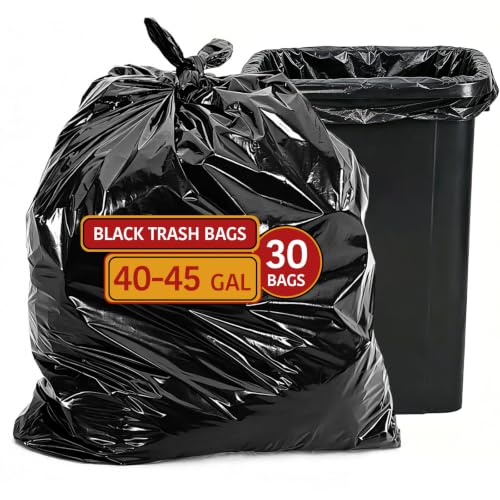 42 Gallon Large Black Trash Bags 33x48in (30 Count) - size: 30 Count (Pack of 1)