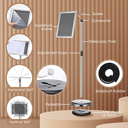 LEIFIDE 8 Pack Silver 8.3 x 11.7'' A4 Adjustable Pedestal Sign Holder Stand - color: Silver, size: 8.3 x 11.7''