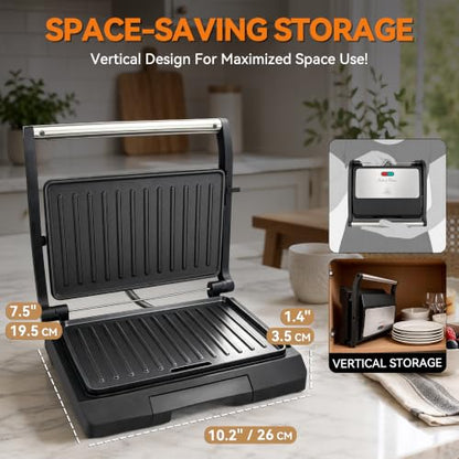 Baker's Friend 2 Slices of Mini Panini Press Electric Grill, Panini Grill Press Sandwich Maker Press, Sandwichera Electrical for Pancakes & Eggs, Oil Tray, Non Stick Surfaces, Stainless Steel