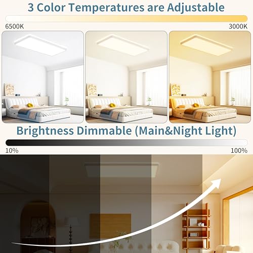 23 Inch Square LED Flush Mount Ceiling Light Dimmable with Remote Backlight - color: Dimmable White