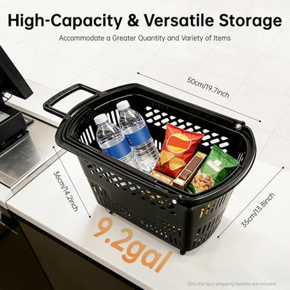 6 PCS Rolling Shopping Basket, 9 Gal Plastic Shopping Carts (Black) - color: Black