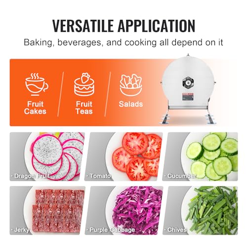 VEVOR Electric Vegetable Slicer, 0-0.5"/0-12mm Thickness Adjustable Commercial Slicer Machine, Convertible to Manual, Stainless Steel Food Cutter Slicing Machine, for Potato, Lemon, Tomato, Apple - size: Electric-Vegetable-Stainless Steel
