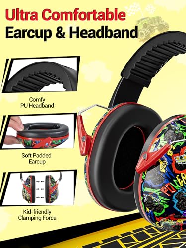 Dr.meter Kids Ear Protection for Monster Jam, Noise Cancelling Headphones - color: Print Monster Truck