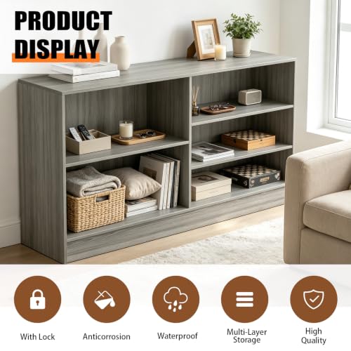 48”W * 20”D * 38”H - Cash Wrap Wood Counter - Gray Register Counter with 3 Heights Adjustable Shelf - color: Gary, size: 4 FT