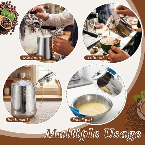 2 Pcs 67 Oz/ 2 L 304 Stainless Steel Pitcher with Lid Milk Frothing Jug - size: 67 Oz/ 2 L