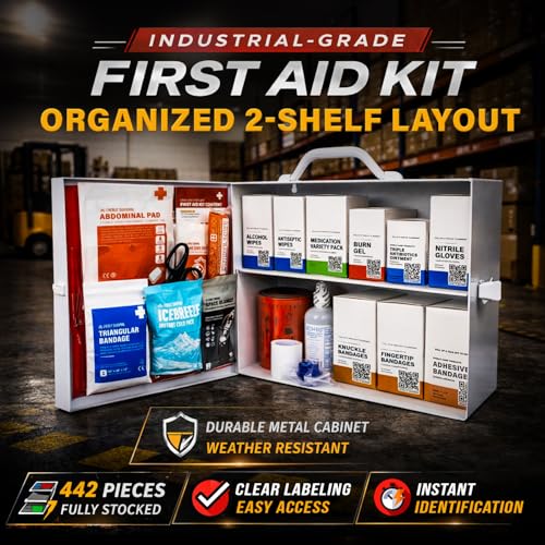 EVERLIT CARE 2-Shelf OSHA-Compliant First Aid Kit, ANSI Class A 50 Person Emergency First Aid Cabinet for Business, Job Site, Industrial Manufacturing Facility, Restaurant, and Kitchen