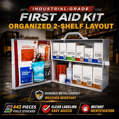 EVERLIT CARE 2-Shelf OSHA-Compliant First Aid Kit, ANSI Class A 50 Person Emergency First Aid Cabinet for Business, Job Site, Industrial Manufacturing Facility, Restaurant, and Kitchen