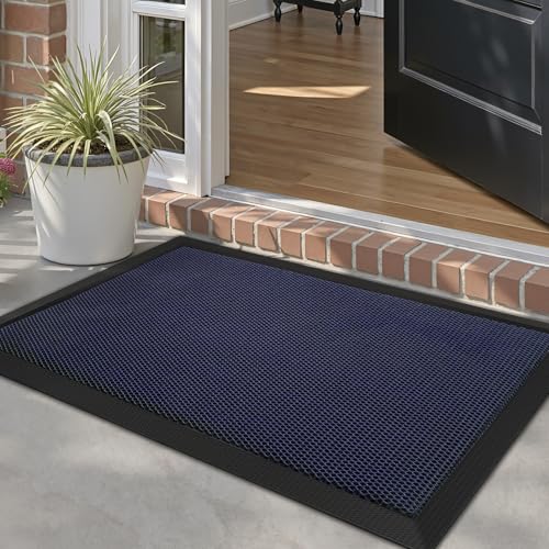 LUMI Outdoor Door Mat Traps & Hides Dirt 23.5x35.5, Outside Entrance, Blue - color: Blue, size: 1'11" x 2'11" (23.5"x35.5")