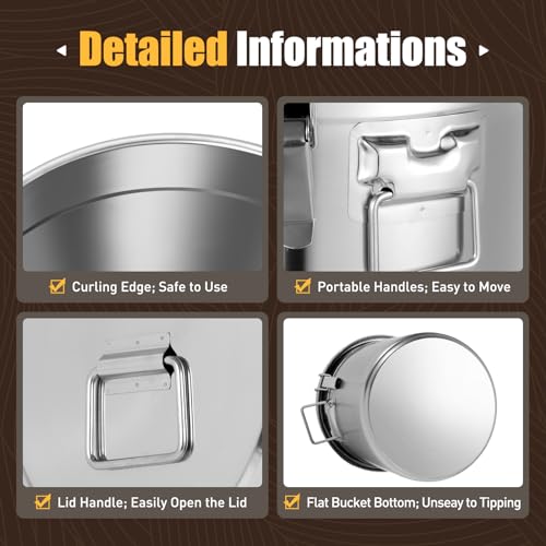 304 Stainless Steel Canister with Airtight Lids, 8.7 Gal Large Canisters Container w/Locking Clamp, Food Containers Storage Bucket for Flour Grain Coffee Bean (33L) - size: 33L