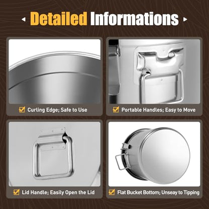 304 Stainless Steel Canister with Airtight Lids, 8.7 Gal Large Canisters Container w/Locking Clamp, Food Containers Storage Bucket for Flour Grain Coffee Bean (33L) - size: 33L