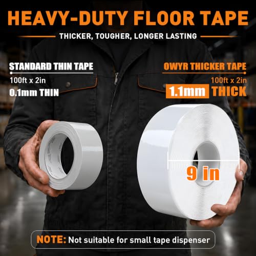 Floor Marking Tape, 1.1mm Extra Thick, White, 2 Inch x 100FT - color: White