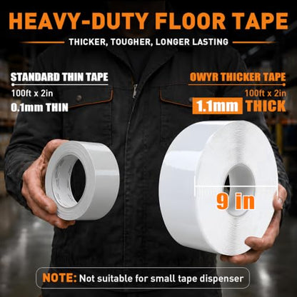 Floor Marking Tape, 1.1mm Extra Thick, White, 2 Inch x 100FT - color: White