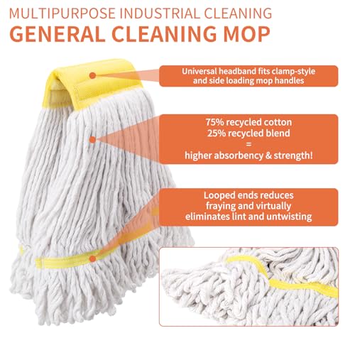 2 Pack Heavy Duty Mop Head Commercial Replacement,Industrial Heads Refill - size: 2 replacement mop heads - Yellow