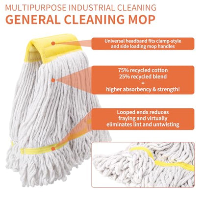 4 Pack Heavy Duty Mop Head Commercial Replacement,Industrial Heads Refill - size: 4 replacement mop heads - Yellow