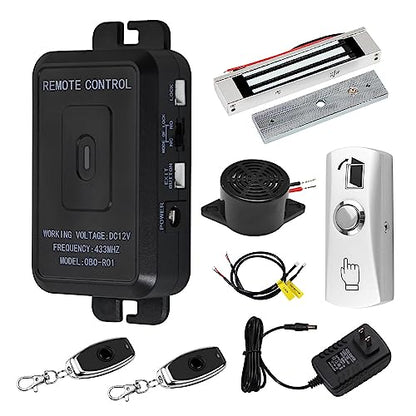 YiToo Access Control 180kg/350lbs Electric Magnetic Door Lock Kit System 433MHz Remote Control with Matal Exit Button Buzzer - style: With 350lbs Magnetic Lock