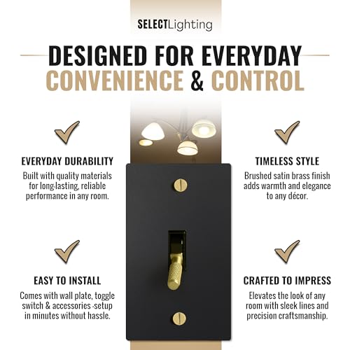 SELECT 1-Gang Solid Brass Toggle Switch, 3-Way Compatible with Faceplate - color: Black with Brass, size: 1 Gang, style: Toggle Switch