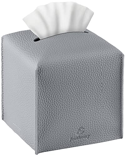 Tissue Box Cover, Jeethemy Square PU Leather Tissue Box Holder, Modern Tissue Case Facial Paper Organizer Dispenser，5X5X5'',Single Grey - color: Single Grey