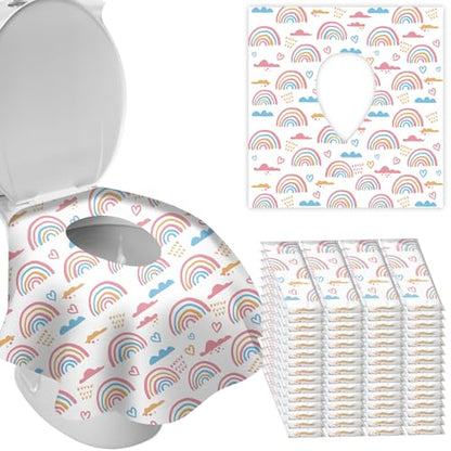 DEEKI 60 Pack Toilet Seat Covers Disposable, Safe No-Slip Waterproof for Kids Toddlers Use in Potty Training Public Restrooms Toilets, Portable Clean Covers for Adults Travel -Rainbow (60 Count) - size: 60 Count