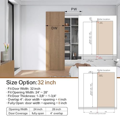 Sdstone 32” Concealed Barn Door Hardware Kit with Soft Close Mechanism,Hidden Ghost Barn Door Hardware Kit for Door Opening Width 24" to 28", Wall Mount Aluminum Track (Door not Included) - size: 32IN