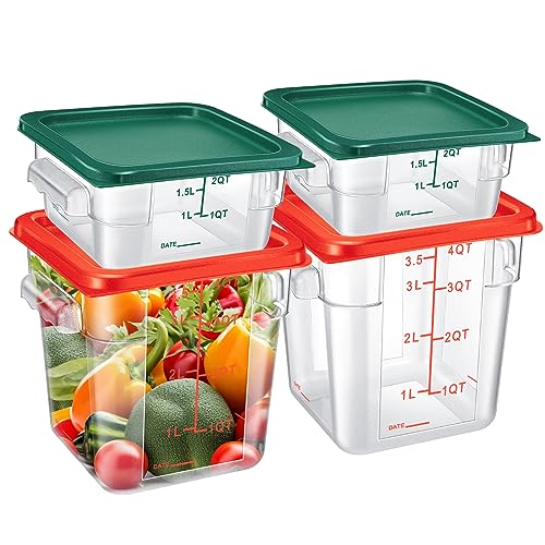 Barydat 4 Pcs Square Food Storage Containers with Lids 2qt & 4qt, Red Green - color: Red Green