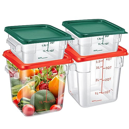 Barydat 4 Pcs Square Food Storage Containers with Lids 2qt & 4qt, Red Green - color: Red Green