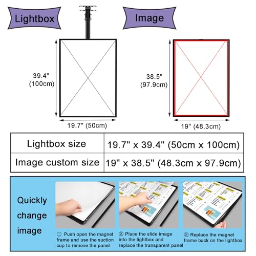 Wall Mounted LED Menu Light Box, 3D Slim Snap Frame Light Box Billboard, Restaurant Coffee Beverage Shop Display Board Sign, With Telescopic Rod (19.7 "x39.4"/50cmx100cm) - size: 19.7 "x39.4"/50cmx100cm