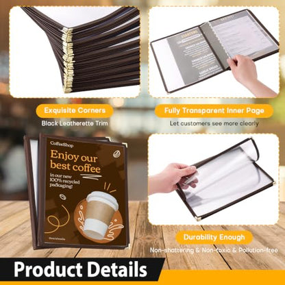 2Pcs 8.5 x 11" Menu Covers, 4 Page Transparent Restaurant Menu Cover - size: 4 Page
