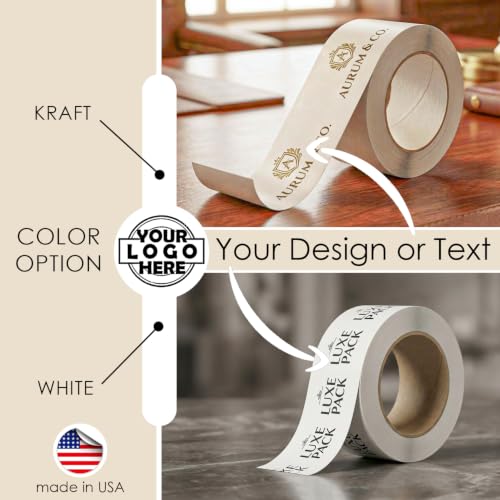 COACO Branded Custom Logo Shipping Tape | Personalized Water Activated Gummed Paper for Professional Packaging | Secure, Strong Seal for Small Business, White (300') - color: White, size: 300'