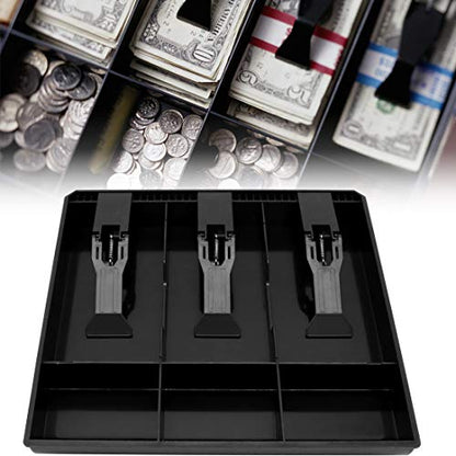 Cash Register Drawer Insert Tray 3 Bill/3 Coin Compartments with Plastic Clip for Money Storage, Black - size: 3 Bill/3 Coin