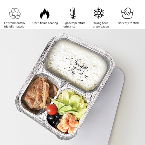 20 Pack 3-Compartment Disposable Aluminum Pans with Lids, 8.6"x6.5" Split Foil Food Containers for Meal Prep, To-Go Catering, Baking & Takeout, Flexible & Easy Crimp - size: 8.6"x6.5"