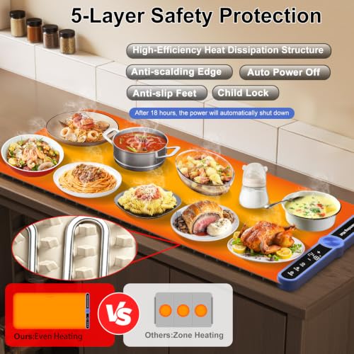 Food Warming Mat 40x15 XXL Extra Large 550W Electronic Child Lock Silicone - size: Beige-XXL 15*40in