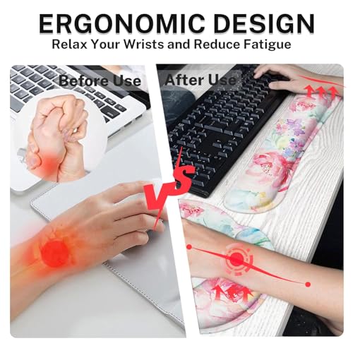 Arttown Keyboard Mouse Pad Set, 4 in 1 Desk Mat Set Watercolor Flower - color: Pink Floral