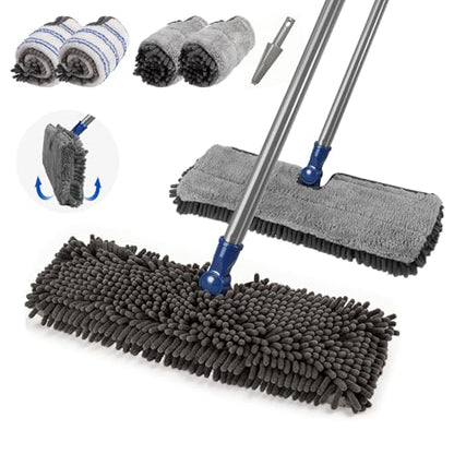 Masthome 2-Sided Microfiber Mop,Flip Flat Mop with Hair Scraper - color: Blue Professional
